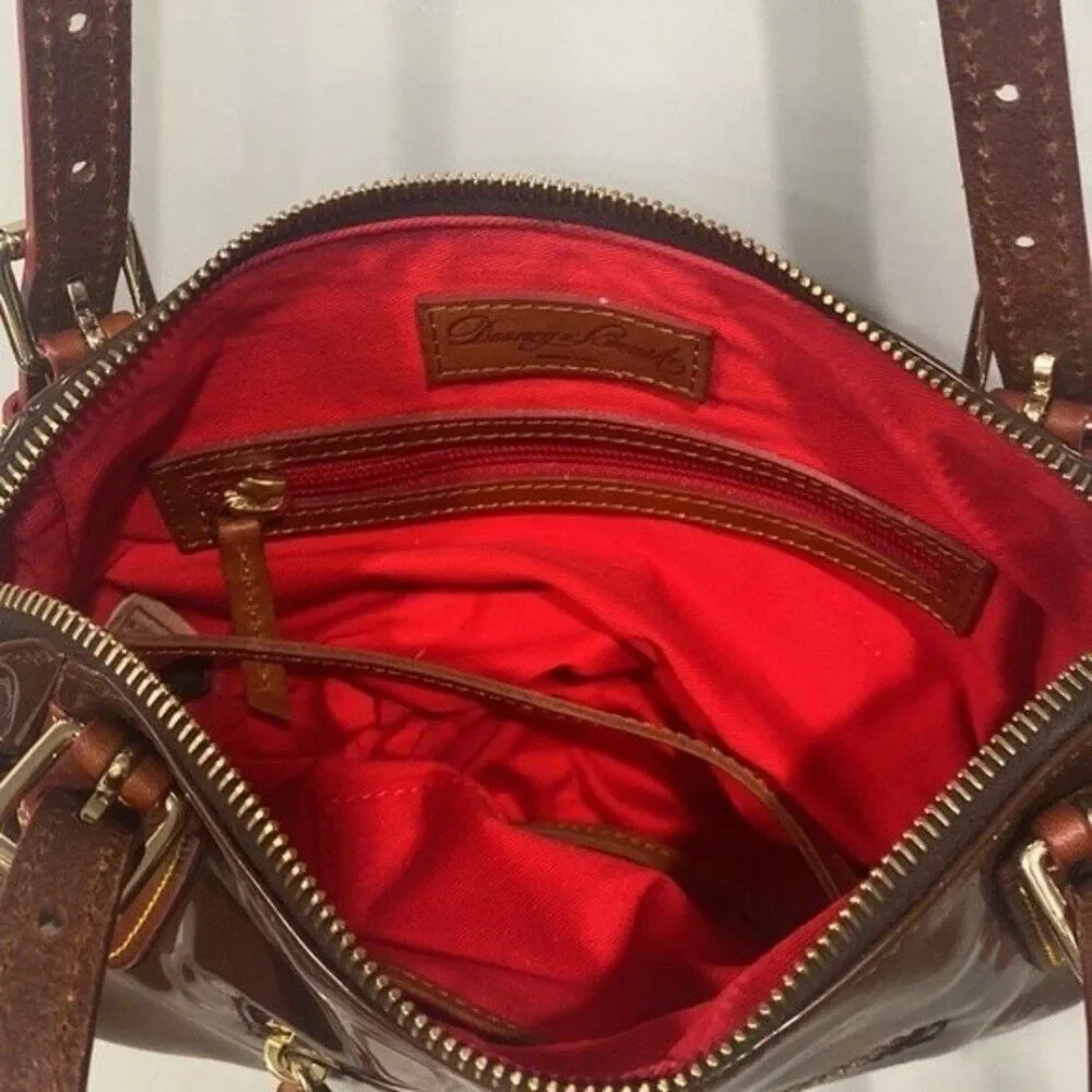 Dooney & Bourke Brown Women's Shiny Vinyl Red Interior Shoulder Bag Purse